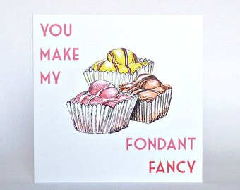 Grappige liefde kaart. u mijn fondant fancy. Valentijn verjaardag taart kaarten.  zoete groet voor de beste vriend van mijn vriendje