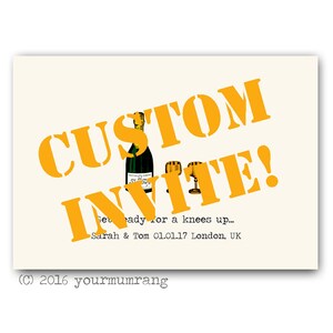 Postal PERSONALIZADA para CLARE. Divertida fiesta de boda retro vintage Shabby chic champán papelería humor británico. Descarga de archivos digitales