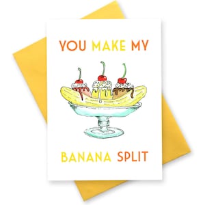 Carte d’anniversaire drôle. carte d’amour Banana split. cartes de voeux pour copain copine femme. illustration de l’humour coquine vintage anglais