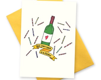 Funny best friend Mother's Day birthday card . Bottle of wine. Funny boyfriend love cards. BFF girls night greeting card. Hen party