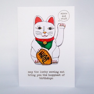 Funny birthday card // lucky waving cat greeting cards // best friend greetings cards