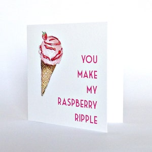 Carte d'amour drôle de Saint-Valentin de crème glacée. cartes de voeux d'été. ondulation framboise. J'adore les cartes d'anniversaire de mon petit ami. mari anniversaire
