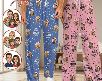 Pantalones de pijama personalizados con cara, pantalones de dormir con foto personalizada, pijamas familiares a juego, ropa de estar por casa personalizada, regalo para papá, pantalones de pijama para hombre