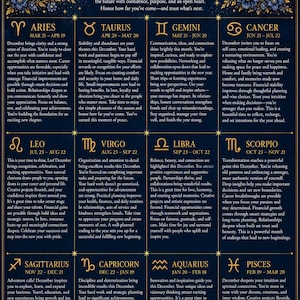 May include: A dark blue astrological calendar for December 2027 featuring gold celestial icons, including a sun and crescent moon. The grid displays twelve zodiac signs with detailed horoscopes, written in white text against a starry background.