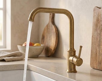 Solid Brass Large Arch Sink Mixer | Antique Bronze Kitchen Faucet | 360 Degree Swivel Gooseneck Faucet | Kitchen Hardware