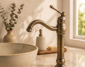 Antikes Messing Badezimmer Wasserhahn | Große Waschtischarmatur | Vintage Bauernhaus Waschbecken Wasserhahn | Einloch-Messing Waschtischarmatur