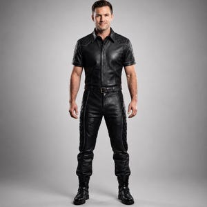 Men's Genuine Leather Biker Jumpsuit | Quilted Short Sleeve Racer Coverall