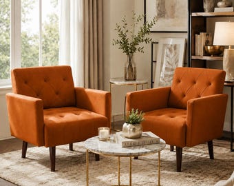 Premium Retro Faux Leather Accent Chair Tufted Modern Club Armchair Cozy Reading Seat for Living Room Bedroom