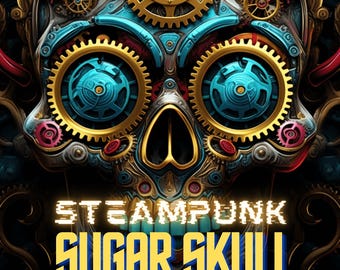 Libro para colorear de calaveras de azúcar estilo Steampunk / Diseños de mecanismos de relojería (Descarga digital en PDF)