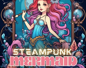 Libro para colorear de sirenas steampunk / 50 páginas de fantasía (descarga digital)
