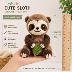Beginner Sloth Amigurumi Crochet Pattern, Woodland Animal Plush Toy