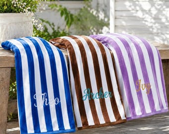 Personalized Beach Towel with Name Cabana Stripe Custom Embroidered Pool Towel, Travel Beach Resort Towel, Summer Gift for Kids & Adults