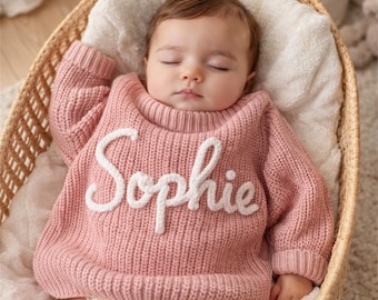 Hand Embroidery Sweaters, Custom Toddler Sweaters, Knit Sweater, Baby Jumper, Gifts for Daughters, Nursery Gifts, Baby Boy Gift, Baby Girl