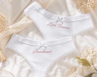Personalized Bridal Thong with Name or Date – Custom Embroidered Cotton Underwear, Bride Gift, Wedding Day Lingerie, Honeymoon Gift for Her