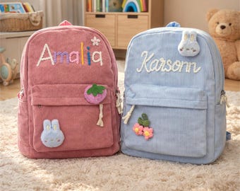 Personalized Corduroy Backpack – Custom Name Kids School Bag, Toddler Preschool Backpack, Back to School Gift for Boys & Girls