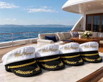 Personalised Yatch Sailor, Nautical Boat Hat, Custom Embroidered Unisex Captain Cap, Bachelor Hens Party, Groomsman, Bridesmaid Wedding Gift