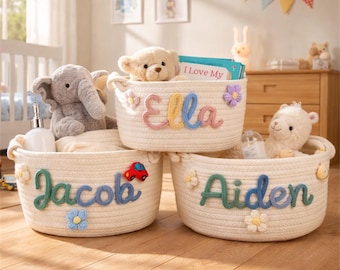 Monogrammed Woven Basket, Baby Gift, Personalized Handmade Baby Basket, Baby Shower Gift, Baby Basket, Storage Basket, Toy Organizer