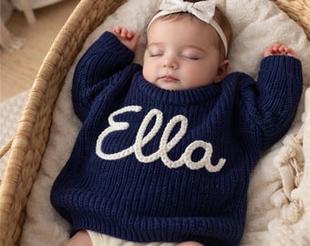 Custom Embroidered Baby Name Sweater, Personalized Knit Crochet Gift, Baby Name Sweater, Knit Sweater,Personalized Gift, Gift For Daughter