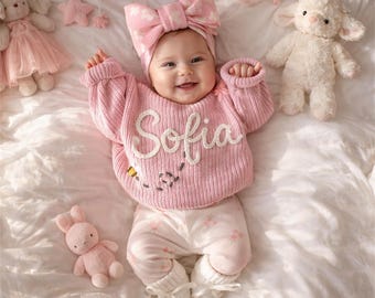Personalized Name Baby Sweater/Custom Embroidered Baby Knit Sweater/Baby Sweater With Name/Gift For Daughter/Baby Shower Gift/Baby Jumper