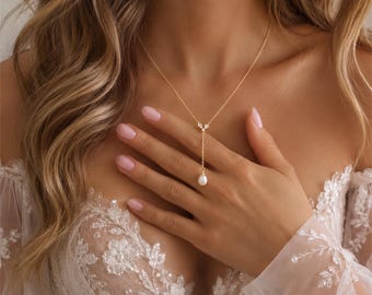Pearl Drop bruidsketting, gouden bruiloftketting voor bruid, minimalistische parelhanger, sierlijke bruidssieraden, cadeau bruidsmeisje