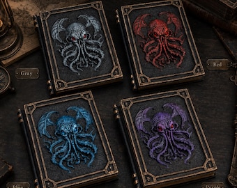 Cthulhu-dagboek met 3D-reliëf | Dark Academia Retro A5-notitieboek | Harsomslag Lovecraftian Grimoire-dagboek
