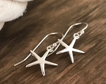 Sterling Silver Starfish Earrings / Starfish Drop Earrings / Beach Themed Bridesmaid Jewelry / Beach Wedding Jewelry