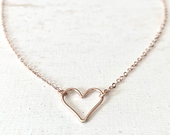Rose Gold Filled Open Heart Necklace Rose Gold Heart Valentines Day Gift