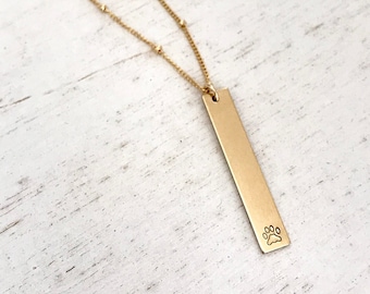 Gold Filled Bar Pendant Necklace With Paw Print / Fur Mommy Necklace / Pet Remembrance / Memorial Necklace/ Veternarian Thank You /Dog Mom