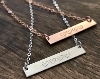 Sterling Silver Bar Necklace / Rose Gold Bar Necklace / Mothers Day Gift Idea / Heart Necklace / Mother of 3 Necklace / Mom of 4 Necklace