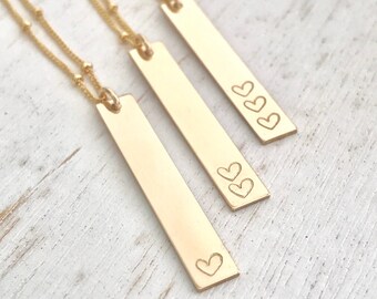 Gold Filled Bar Necklace / Mommy Necklace / Fur Mommie / Heart Necklace /  Mother of 3 Necklace / Valentine's Gift /Bride / Valentine's Day