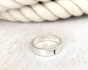 Sterling Silver Cross Ring | Silver Band With Tiny Cross