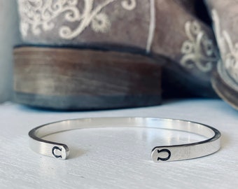 Sterling Silver Cuff Bracelet With Hand Stamped Horseshoes | Cowgirl Bracelet | Equestrian Jewelry | Rodeo Girl | Silver Horseshoe Bracelet