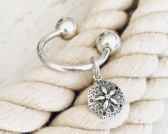 Sterling Silver Sand Dollar Key Ring | Horseshoe Style Key Ring | Beach Theme Key Ring | Beach House Key Ring | Sweet 16 Gift