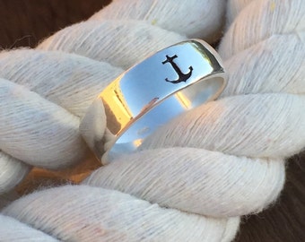 Sterling Silver Anchor Band / Anchor Ring / Anchors Aweigh / Anchor Jewelry / Lake Girl Jewelry / Nautical Bridesmaid Gift / Delta Gamma