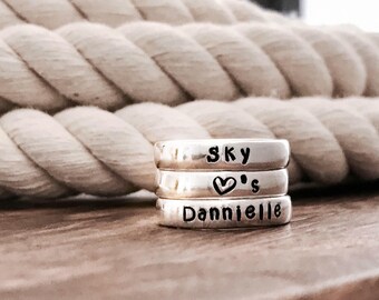 Sterling Silver Stacking Name Rings / Personalized Silver Rings