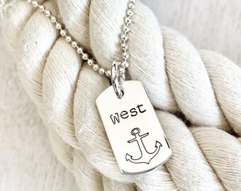 Anchor Necklace / Dog Tag Style Necklace Personalized With Initials / Deployment Gift /  Navy Girlfriend Gift