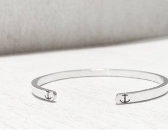 Argentium Sterling Silver Cuff Bracelet With Anchor Design | Anchor Bracelet | Nautical Bridesmaids