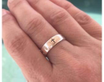 Sterling Silver Cross Ring / Silver Cross Band / Promise Ring