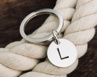Sterling Silver Monogrammed Key Ring / Personalized Key Chain / Groomsman Gift / Initial Key Ring / Christmas Gift /Teacher Gift