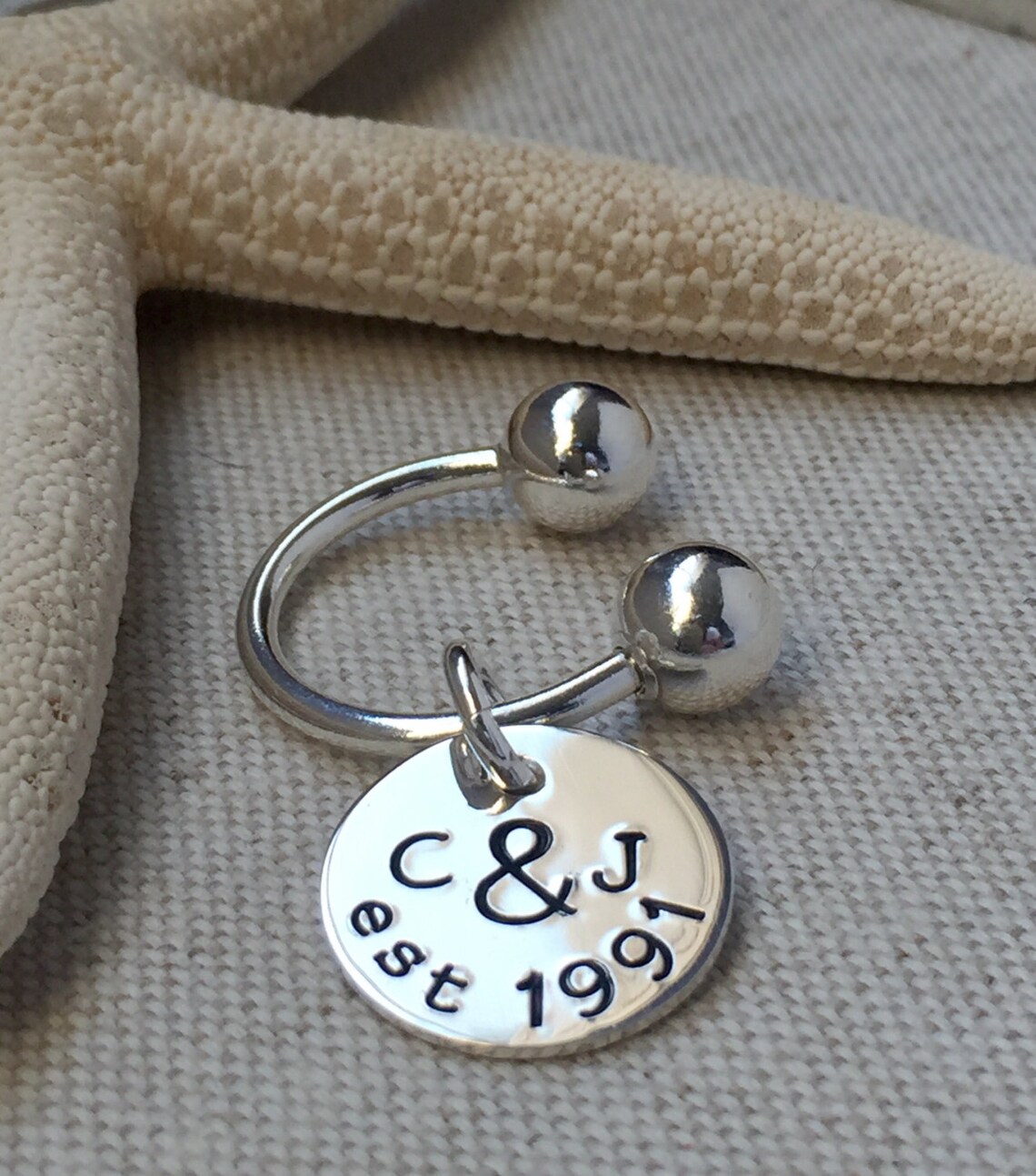 Sterling Silver Horseshoe Key Ring With Personalized Tag Etsy