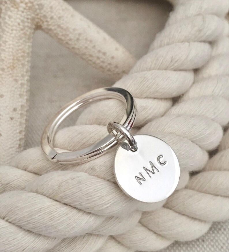 Sterling Silver Monogrammed Key Ring / Personalized Key Ring ...