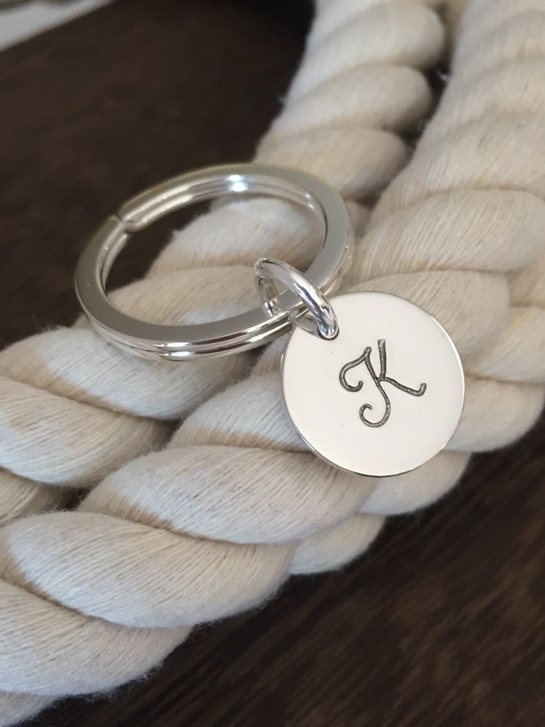 Sterling Silver Monogrammed Key Ring With 1 Initial / Initial Etsy