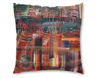 Abstract Red Plaid Brushstroke Tufted Floor Pillow