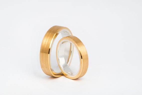 Handmade Mokume Gane Wedding Rings – 18K Gold & Silver Bi-Metal Bands – Minimal Scandinavian Wedding Bands