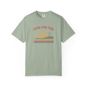 Faith Over Fear Retro Sunset Christian T-Shirt, Religious Bible Verse Tee Bay