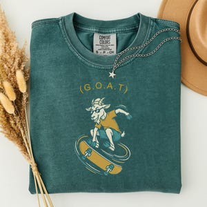 Skateboarder Gift for Dad, Greatest of All Time Shirt, Funny GOAT Tee, Comfort Colors Skateboard Shirt, Gift for Skater Blue Spruce