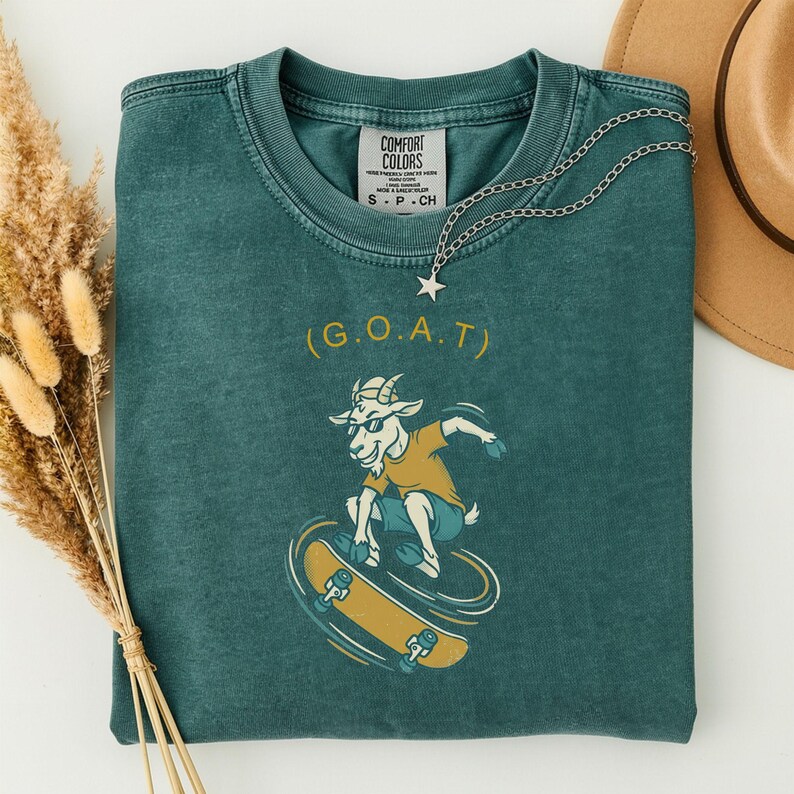 Skateboarder Gift for Dad, Greatest of All Time Shirt, Funny GOAT Tee, Comfort Colors Skateboard Shirt, Gift for Skater Blue Spruce