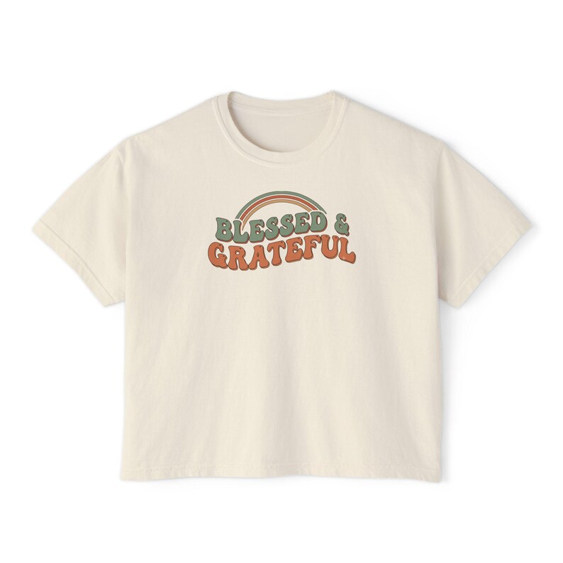 Blessed Grateful Rainbow Faith Shirt, Christian Gratitude Graphic Tee Ivory
