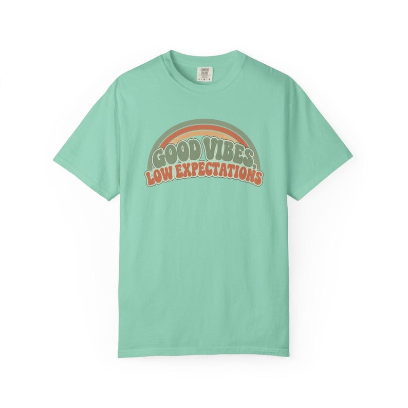 Retro Rainbow Good Vibes Low Expectations Shirt, Sarcastic Graphic Tee Island Reef
