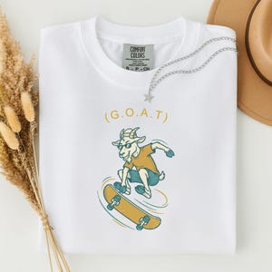 Skateboarder Gift for Dad, Greatest of All Time Shirt, Funny GOAT Tee, Comfort Colors Skateboard Shirt, Gift for Skater White